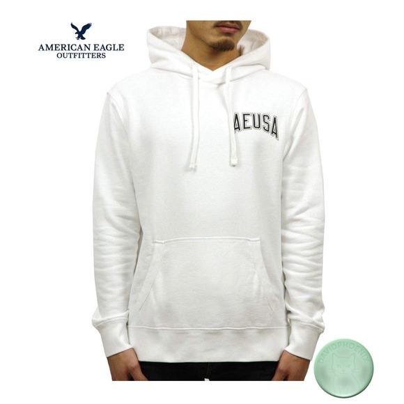 American Eagle By Payless Other - American Eagle Outfitters Sweatshirt Hoodie Adult SMALL White Block Print Logo
